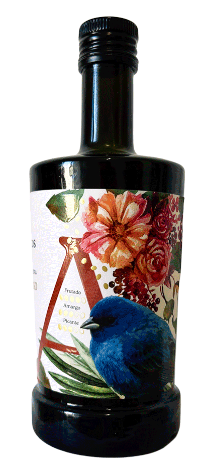 Botella de aceite de autor Los Quinientos, AOVE Picual de la finca en Linares (Jaén)